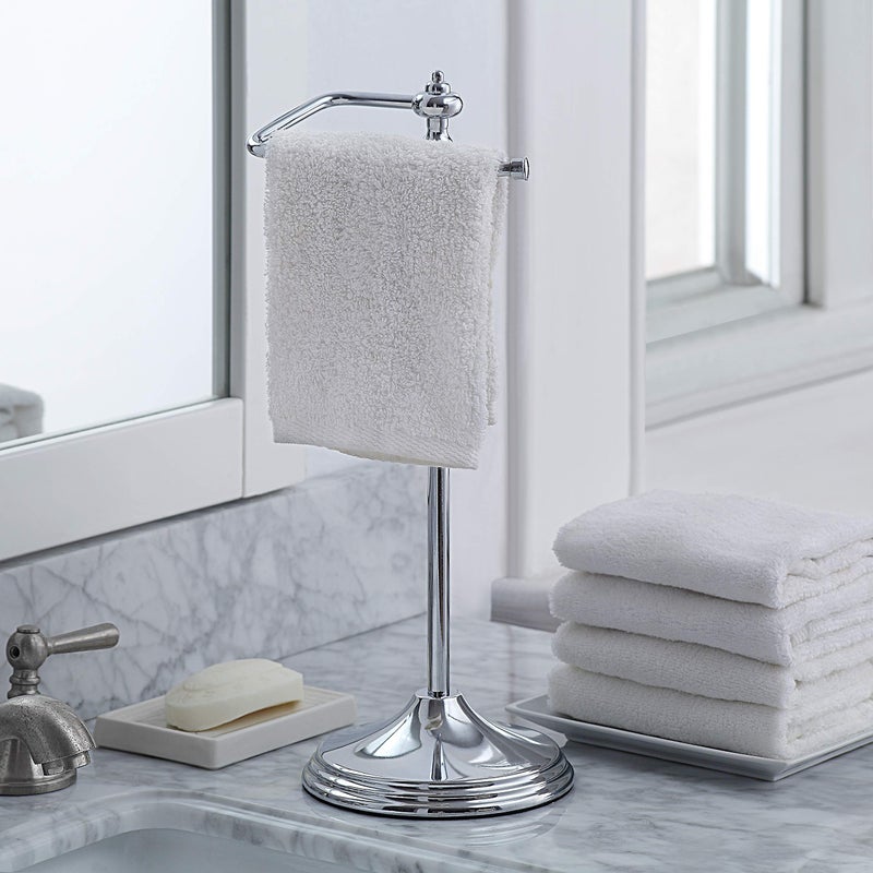SunnyPoint Heavy Weight Classic Decorative Metal Fingertip Towel Holder Stand for Bathroom, Kitchen, Vanity and Countertops; Hanging Bar is 14.2"" Height (Chrome, 15.6"" x 5.6"" x 5.6"") - Image 3